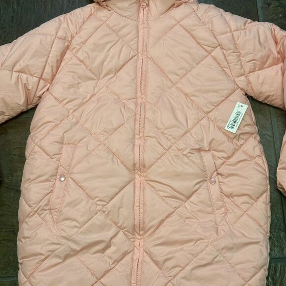 ~~Girls’ Amazon Essentials Long Quilted Cocoon Puffer Coat Pink - Large (10) ** - Picture 2 of 7